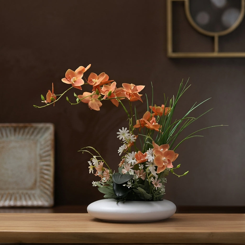 Elegant Ceramic Dove Vase with Orchid Faux Flowers for Effortless Decor