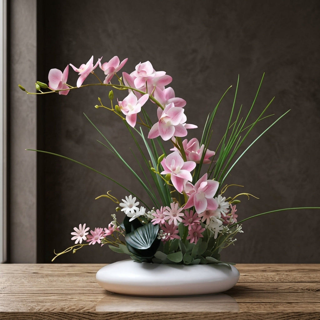 Elegant Ceramic Dove Vase with Orchid Faux Flowers for Effortless Decor