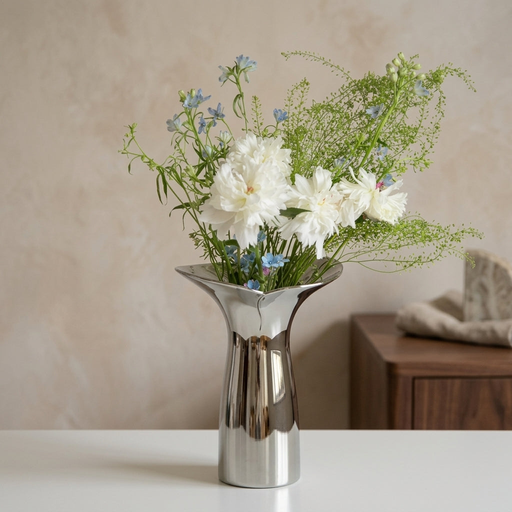 Silver Ceramic Flower Vase