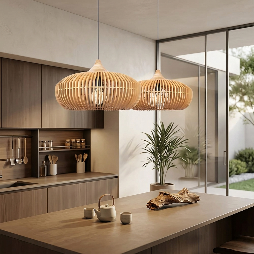 Zen Harmony Japandi Wooden Pendant Light