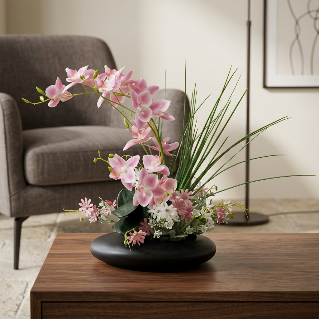 Elegant Ceramic Dove Vase with Orchid Faux Flowers for Effortless Decor