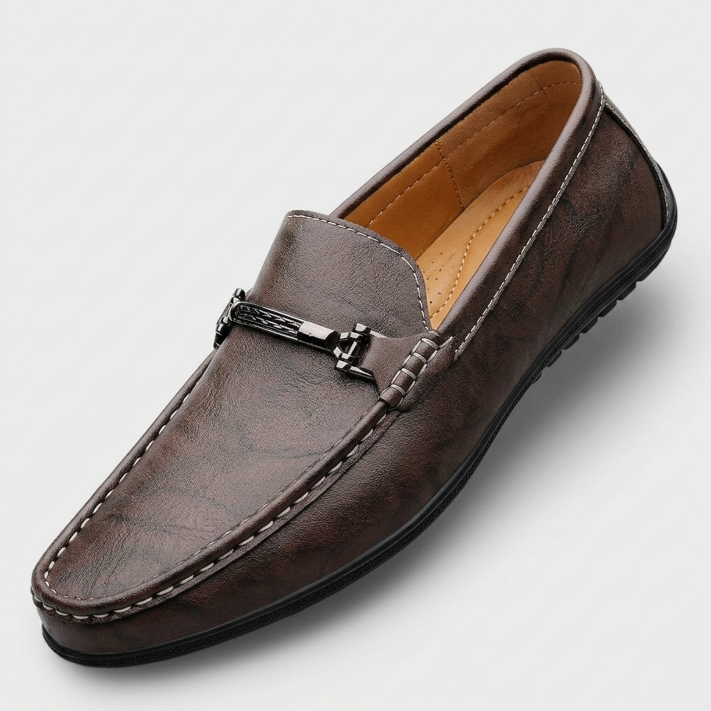 Gray's | Women's Slip-On Leather Loafers with Metal Clasp Detail | Stylish Everyday Footwear