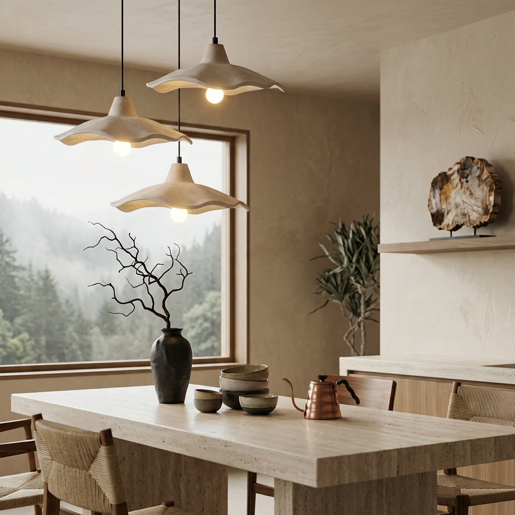 Nordic Wabi-Sabi Flower-Shaped Cement Pendant Light