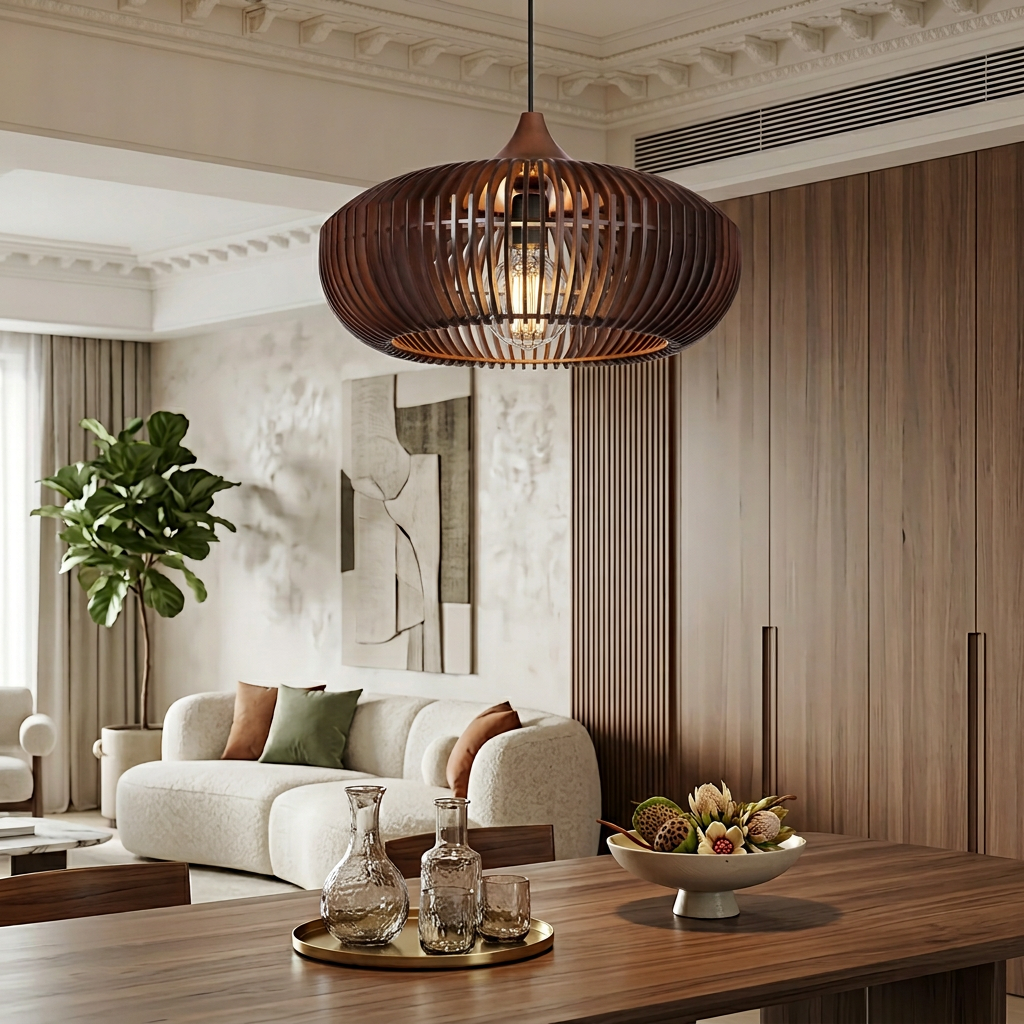 Zen Harmony Japandi Wooden Pendant Light